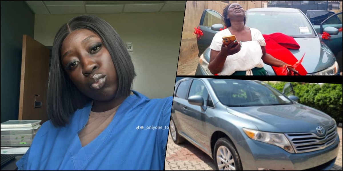 Lady gets mother emotional as she buys her a car