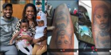 Tobi Bakre tattoos his kids' faces on his leg