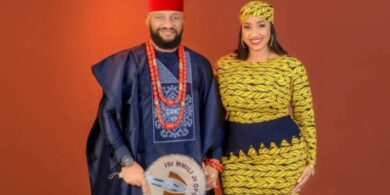 Netizens react as video of Yul Edochie, Judy Austin in Odumeje's church surfaces