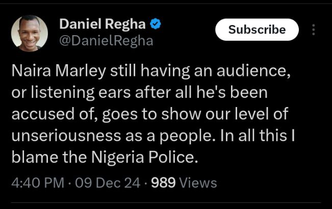 Daniel Regha slams those listening to Naira Marley's songs amidst abuse allegations