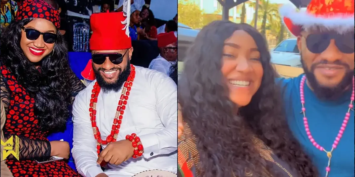 Judy Austin adorably welcomes husband Yul Edochie home for Christmas