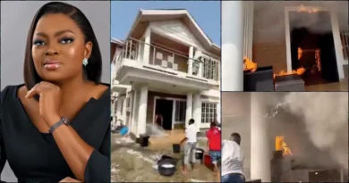 Moment Funke Akindele's new house catches fire during movie shoot