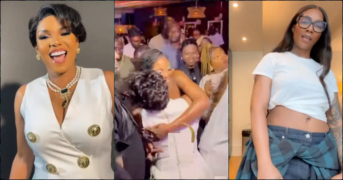 Moment Tiwa Savage surprises Iyabo Ojo at her all-white birthday party