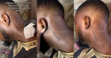 Nigerian man takes his love for his woman to another level as he tattoos her name boldly on his neck.