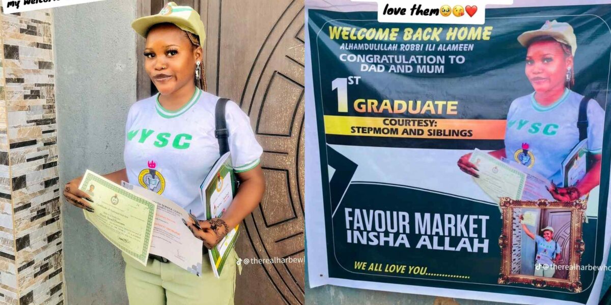 "First graduate" – Family sets up huge banner as their daughter completes NYSC