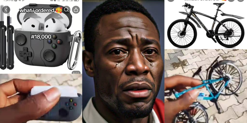 Man orders ₦18k earpod and ₦49k bicycle, receives disappointing items, calls for arrest