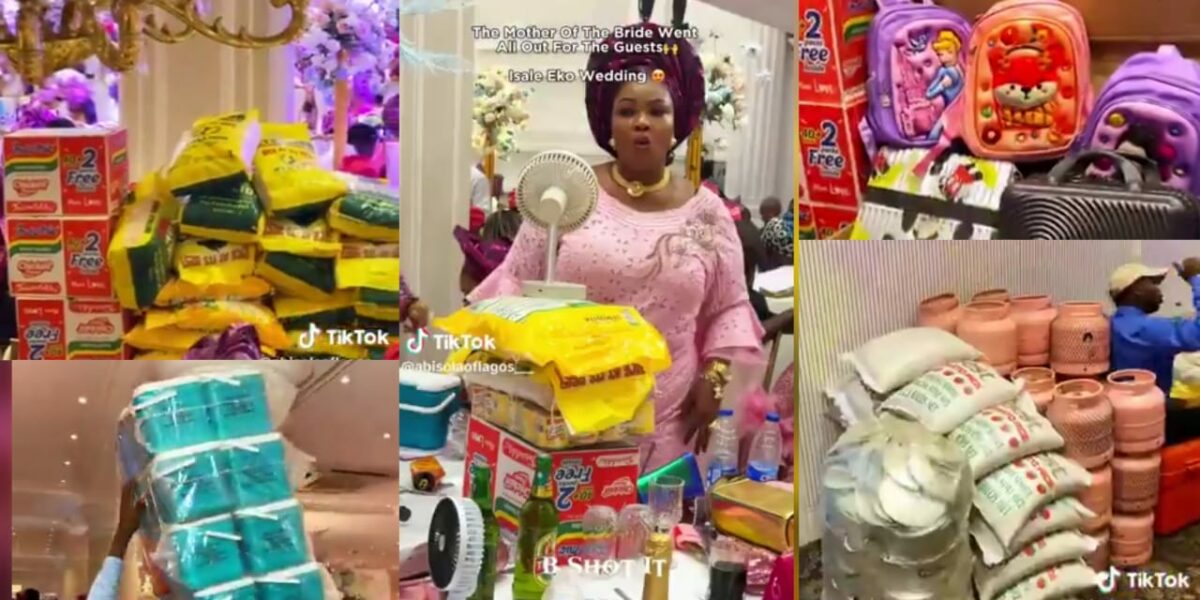 Mother of the bride distributes rice, gas cylinders, pots, and more in viral wedding video