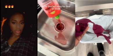 Lady stuns internet as she throws away nose ring, alcohol, and clothes after giving her life to God