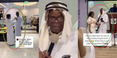 Lady laments as father refuses to remove jalabiya he bought from Dubai, wears it to church