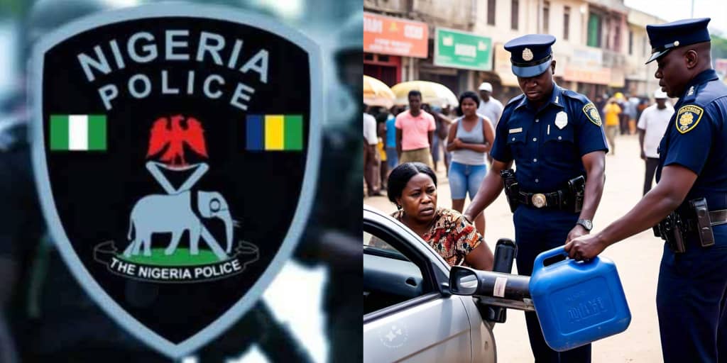 Lagos police help lady stranded at Cement bus stop with 5 liters of fuel