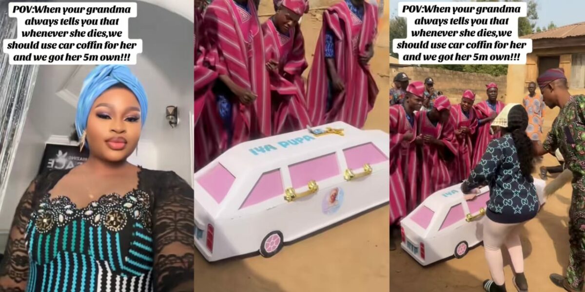 Lady buys ₦5 million car-shaped coffin for grandmother who wished for one before passing