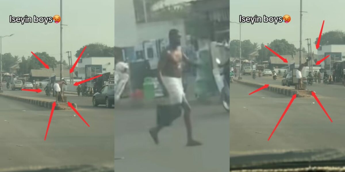 Outrage as man bathes in the middle of public road 