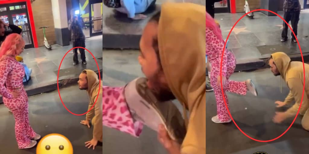 Boyfriend obeys girlfriend's command to bark and lick her shoe in viral video