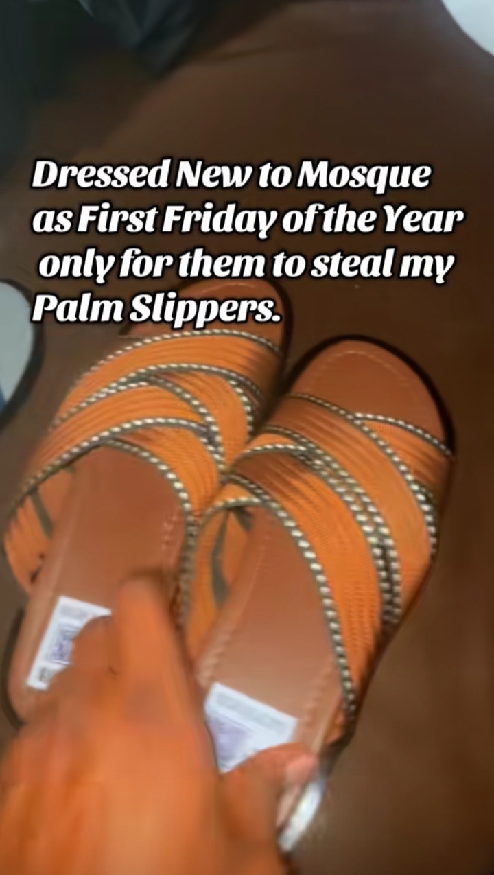 Man baffled as his new palm slippers gets stolen at the mosque