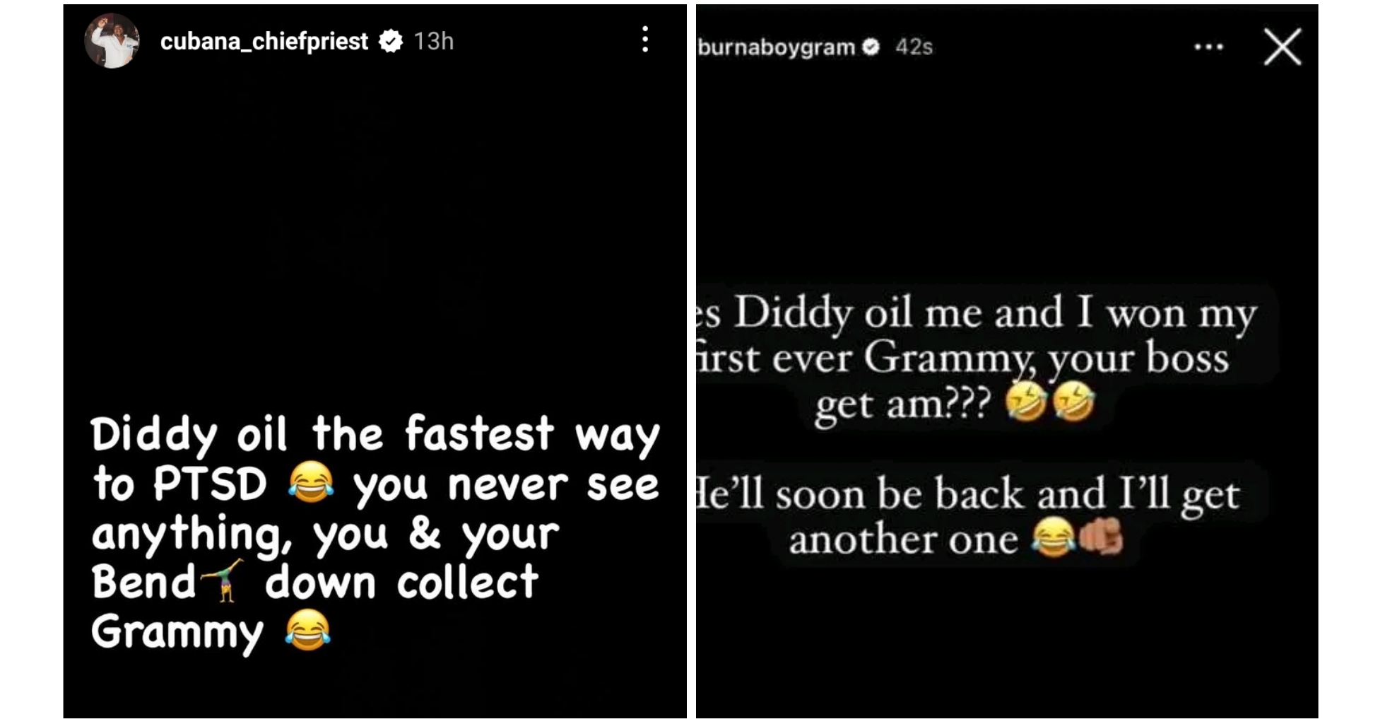 Cubana Chief priest and Burna boy Instagram post 