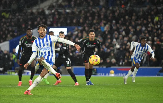 EPL: Brighton 1-1 Arsenal: Gunners' title hopes falter after Joao Pedro's penalty