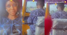 Lady surprised as she finds out she and Keke rider wore same outfit