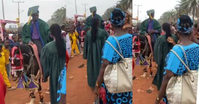 Moment fresher storms his matriculation on a horse