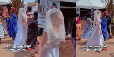 Auchi Polytechnic fresher trends as she wears wedding gown to matriculation