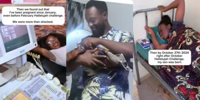 Couple welcomes baby after praying with faith, holding clothes like baby during hallelujah challenge