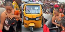 Lady displays strange behavior after alighting from tricycle in Rivers' oil mill market