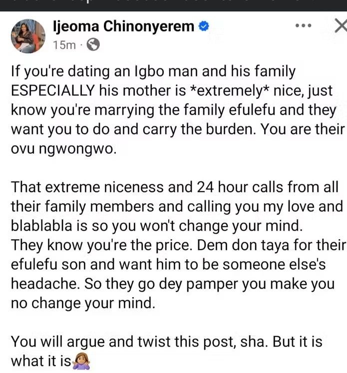 Ijeoma Chinonyerem Facebook post 