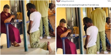 "This is oppression" - Viral photo of NYSC corper kneeling before official sparks public outrage