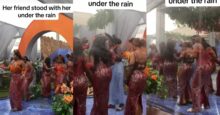 Bride and friends carry on event after it began raining on her wedding day