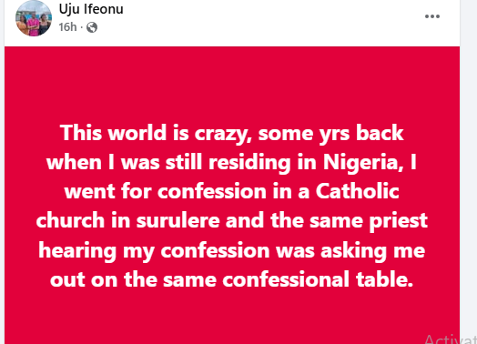 Lady recounts how catholic priest tried to woo her after she came for confession 