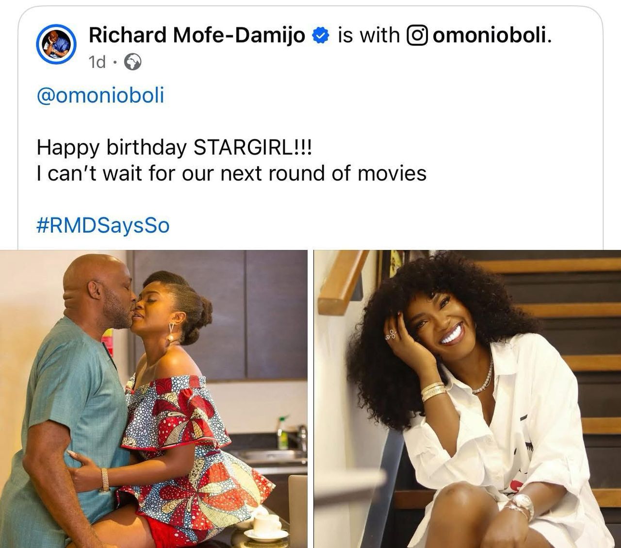 RMD dragged for wishing Omoni Oboli a happy birthday with saucy photos