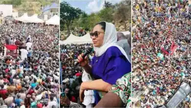 Natasha Akpoti touches down by helicopter despite curfew and rally ban, massive crowds flood Kogi Central